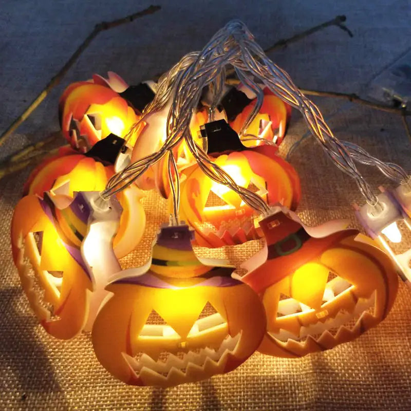 LED Pumpkin Lantern String Lights for Halloween Decor (1.2m, 10 Designs)
