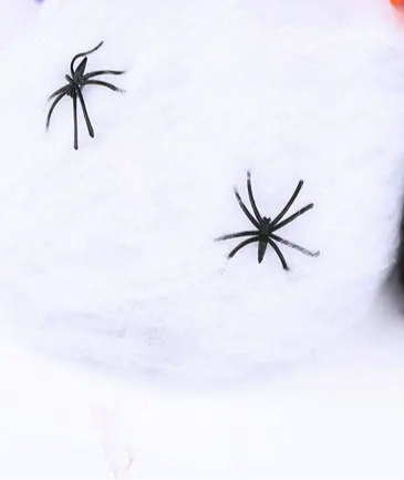 Spider Cotton Web — Stretchy “Silk” Cobweb with Mini Spiders | Halloween Décor