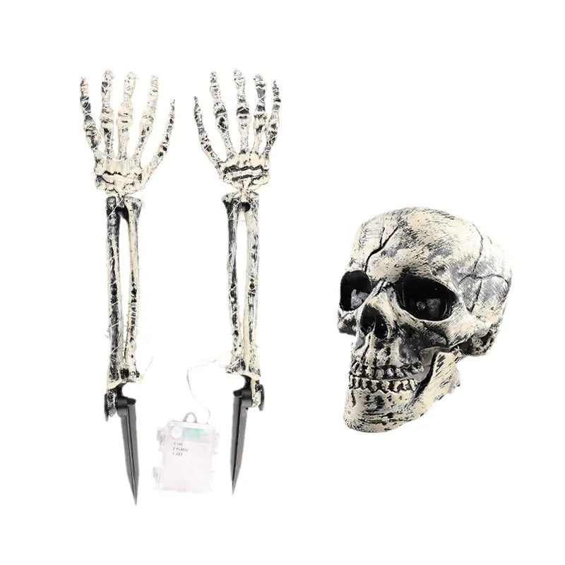Garden Skeleton Trio — Skull & Buried Hands Set | Halloween Yard Décor
