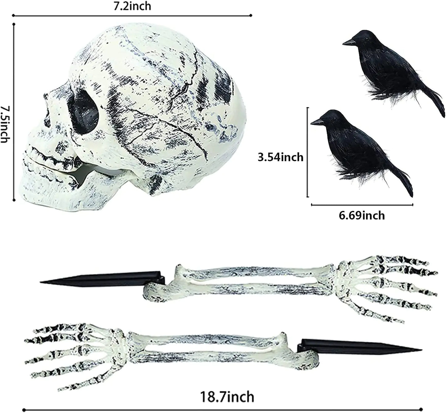 Garden Skeleton Trio — Skull & Buried Hands Set | Halloween Yard Décor