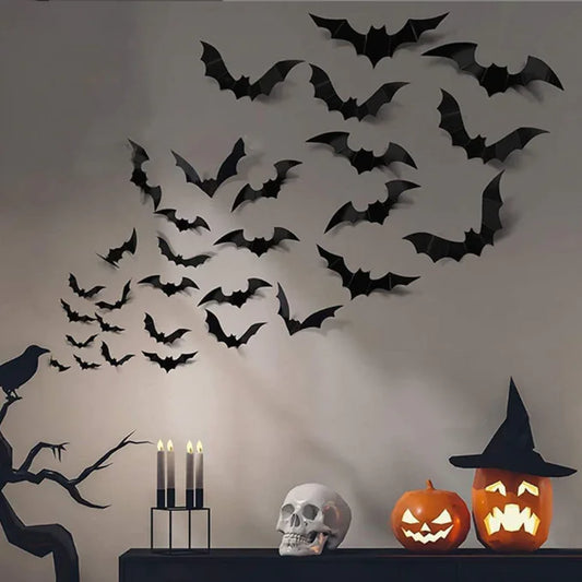 10-Pack 3D Halloween Bat Wall Stickers - Spooky Decor