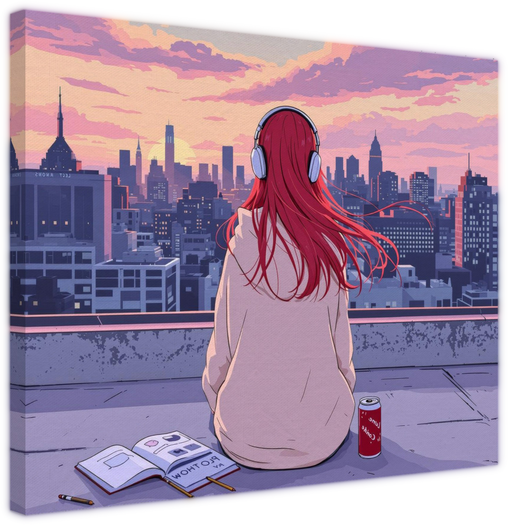 Canvas - Lofi Girl studying on a budling roof v1