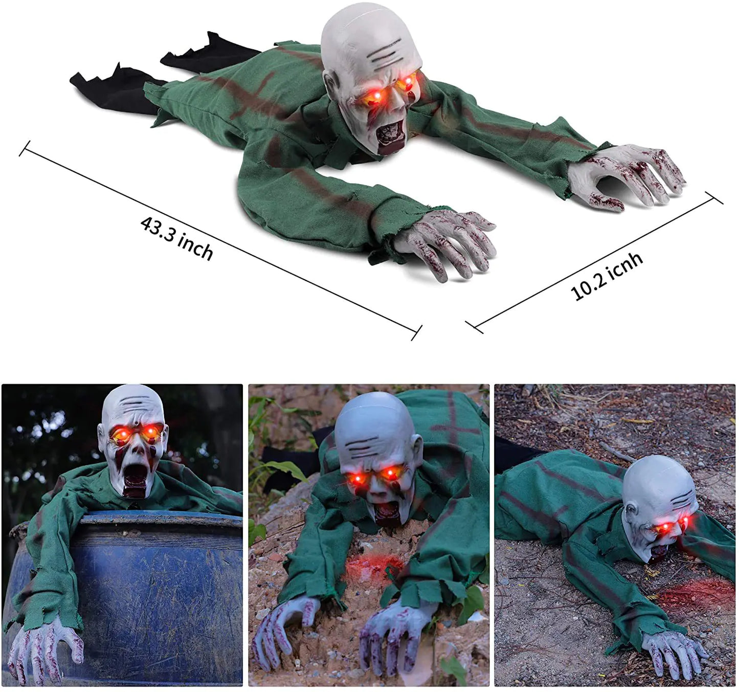 Crawling Ghost — Sound-Activated Haunted House Prop with Lights | Halloween Décor