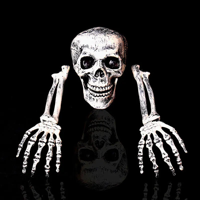 Garden Skeleton Trio — Skull & Buried Hands Set | Halloween Yard Décor