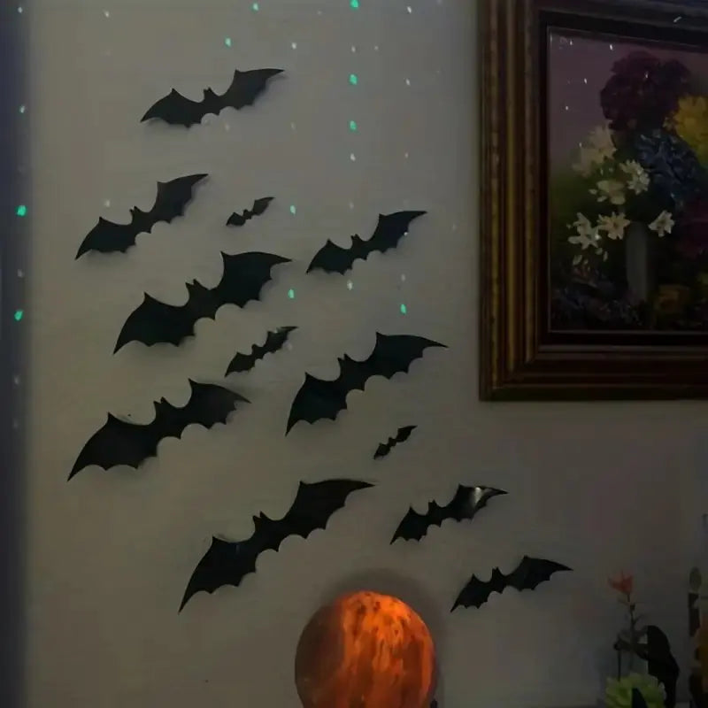 10-Pack 3D Halloween Bat Wall Stickers - Spooky Decor