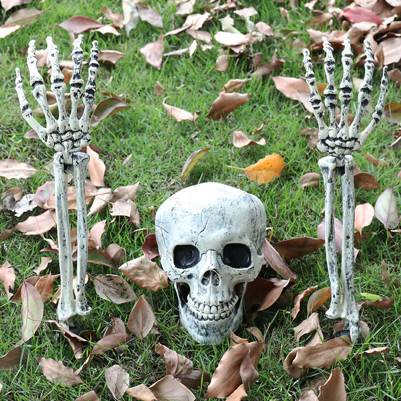 Garden Skeleton Trio — Skull & Buried Hands Set | Halloween Yard Décor
