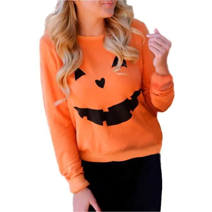 Halloween Pumpkin Sweatshirt – Cozy Orange Halloween Hoodie (S–2XL)