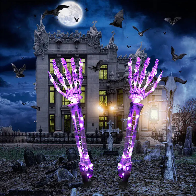 Garden Skeleton Trio — Skull & Buried Hands Set | Halloween Yard Décor
