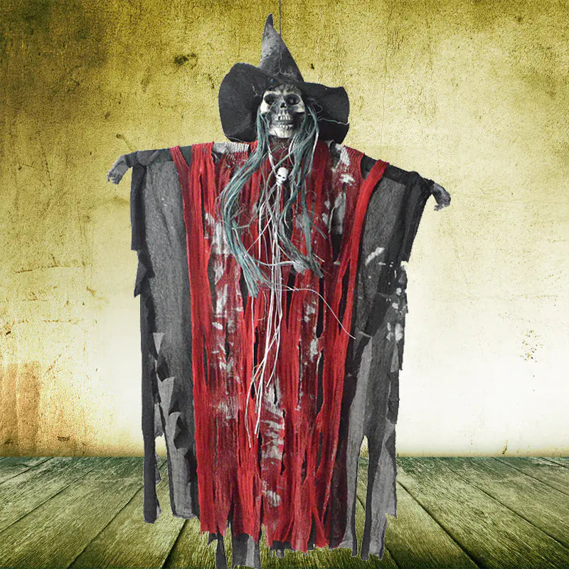 Voice-Activated Skeleton Witch — Sound & Light Halloween Prop (63×38 cm)