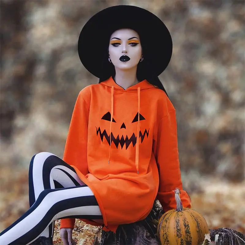Pumpkin Print Hooded Dress: Your Go-To Halloween Outfit