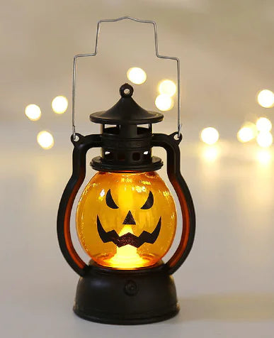 Halloween Pumpkin Oil-Lamp Lantern with Skull Design — Portable Prop