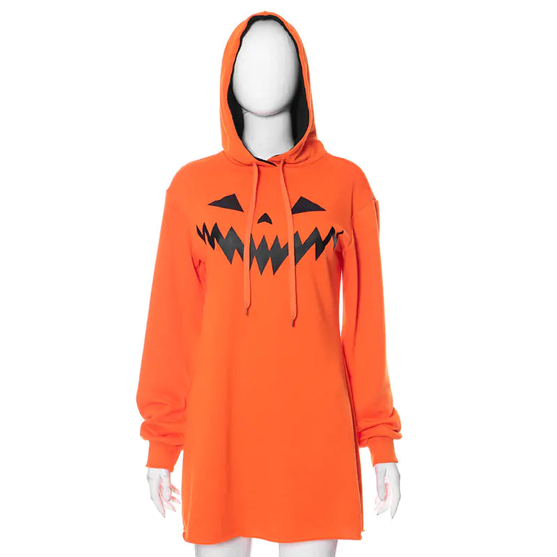 Pumpkin Print Hooded Dress: Your Go-To Halloween Outfit