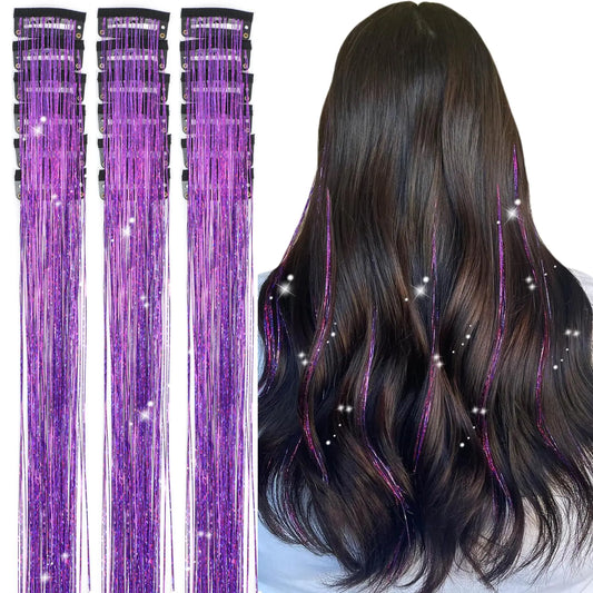 Aokomisu Clip-In Hair Tinsel: 18-Pack of 20-Inch Glitter Extensions