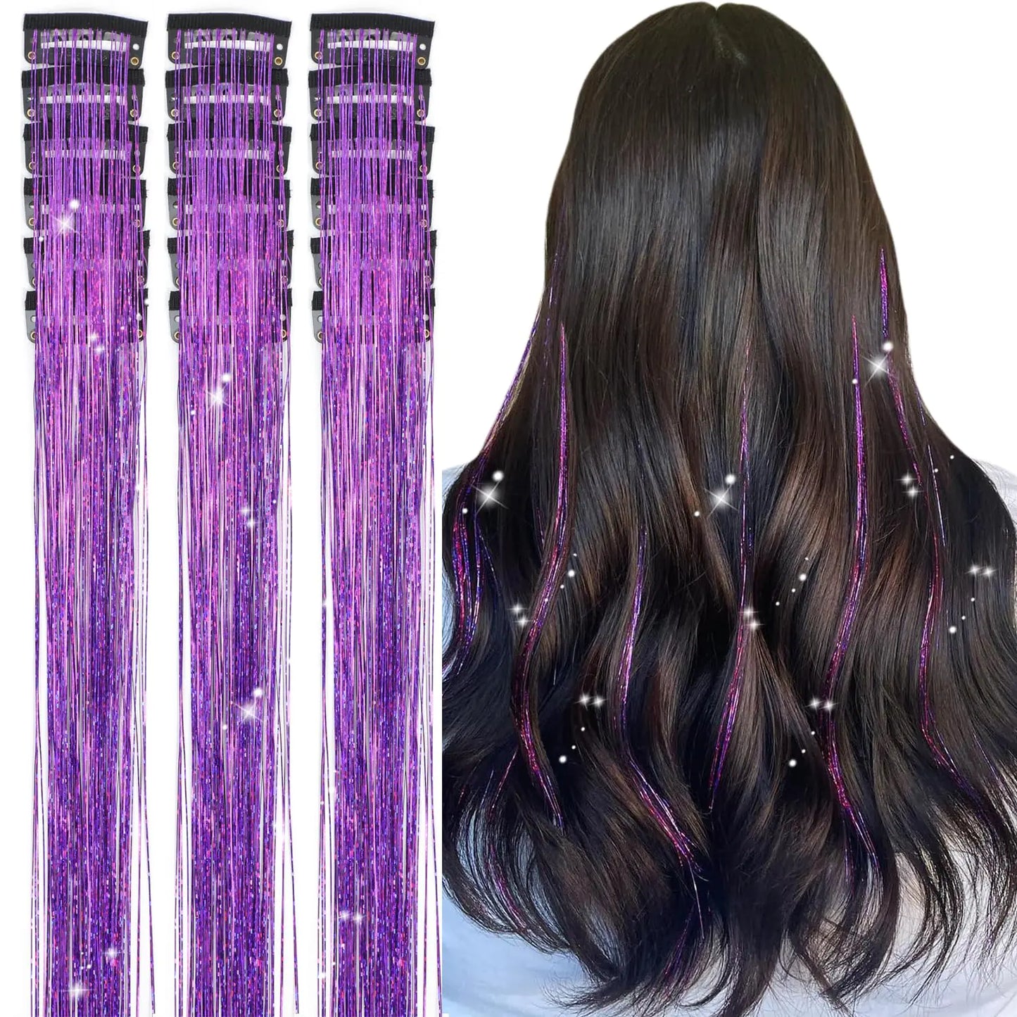 Aokomisu Clip-In Hair Tinsel: 18-Pack of 20-Inch Glitter Extensions