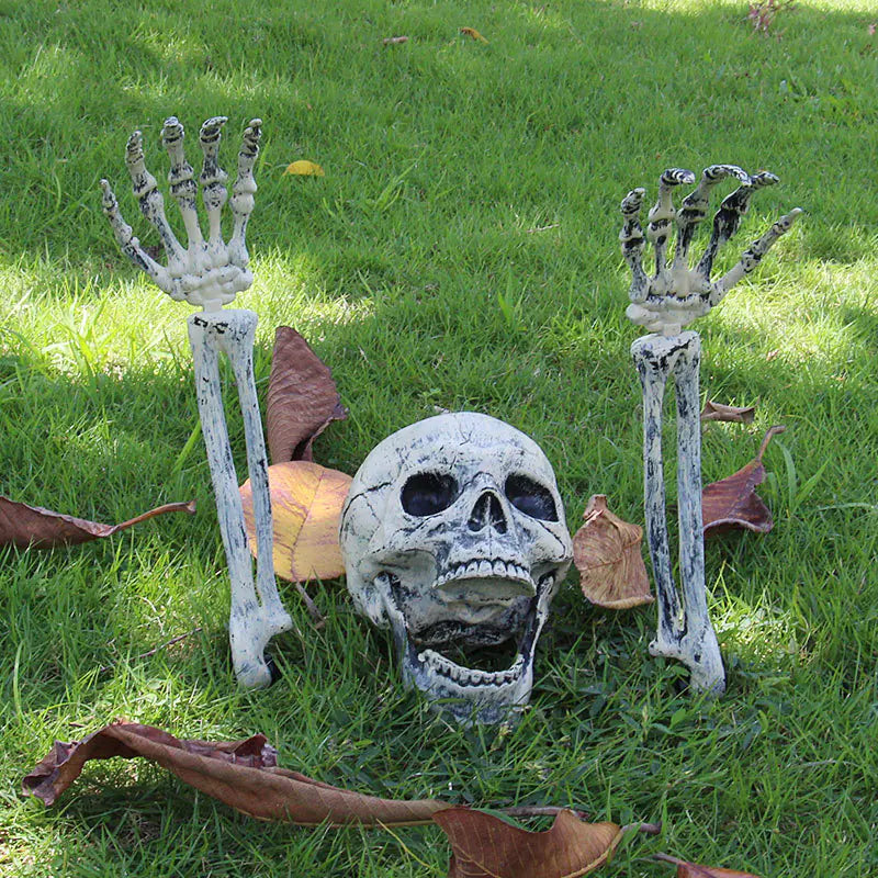 Garden Skeleton Trio — Skull & Buried Hands Set | Halloween Yard Décor