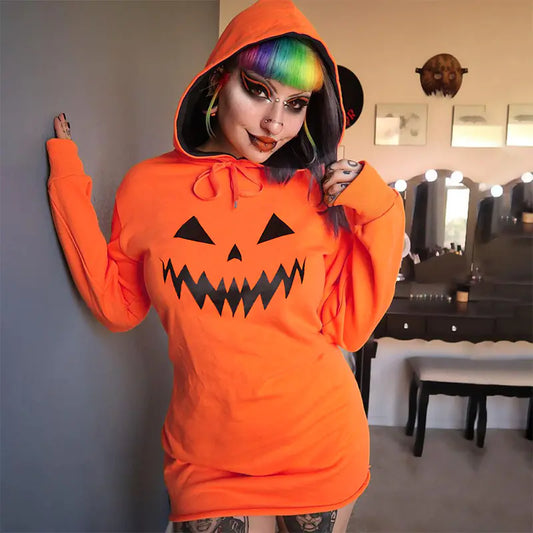 Pumpkin Print Hooded Dress: Your Go-To Halloween Outfit