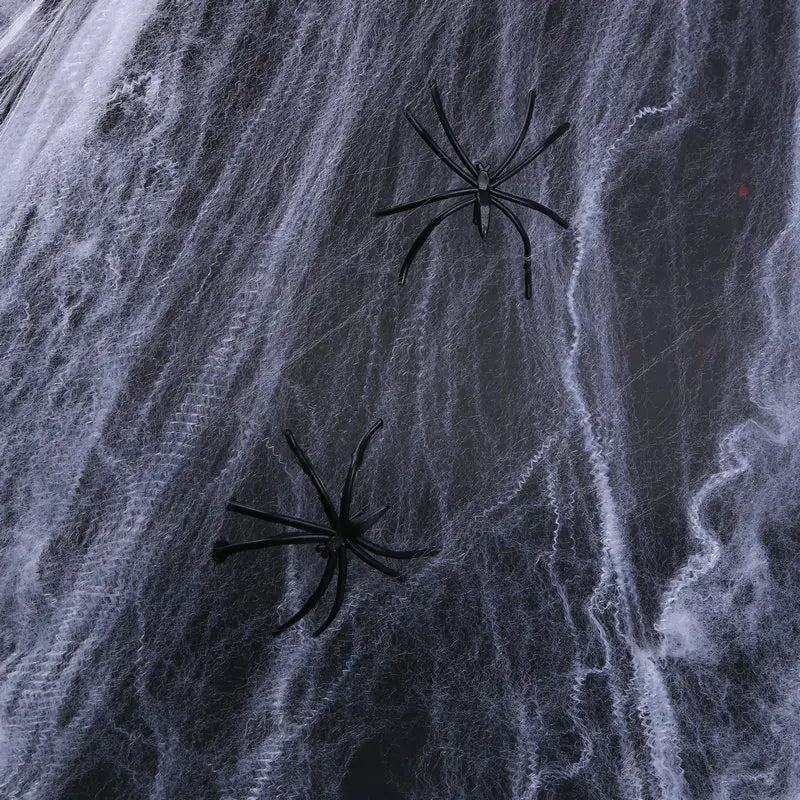 Spider Cotton Web — Stretchy “Silk” Cobweb with Mini Spiders | Halloween Décor