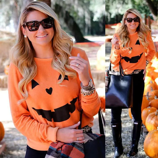 Halloween Pumpkin Sweatshirt – Cozy Orange Halloween Hoodie (S–2XL)