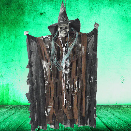 Voice-Activated Skeleton Witch — Sound & Light Halloween Prop (63×38 cm)