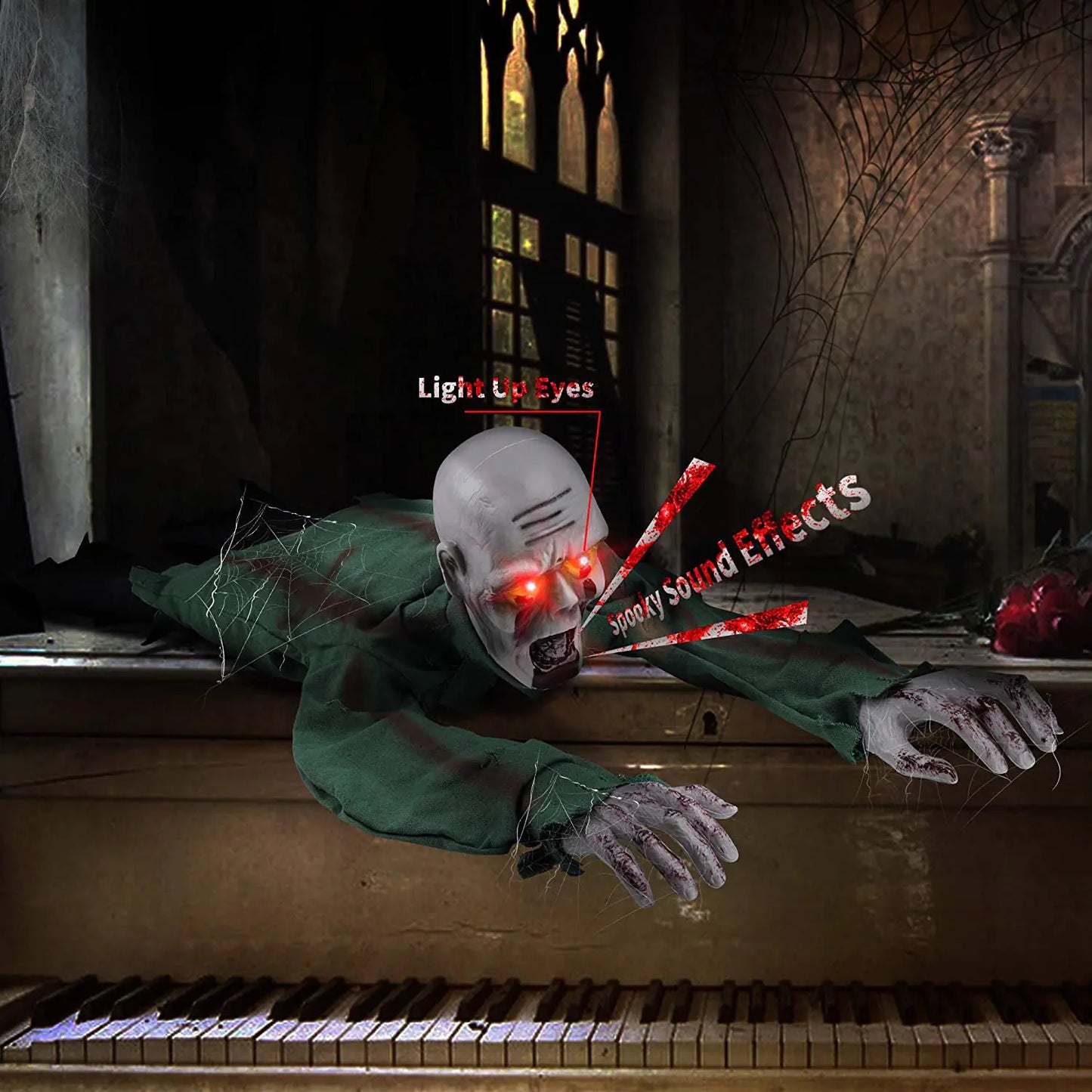 Crawling Ghost — Sound-Activated Haunted House Prop with Lights | Halloween Décor