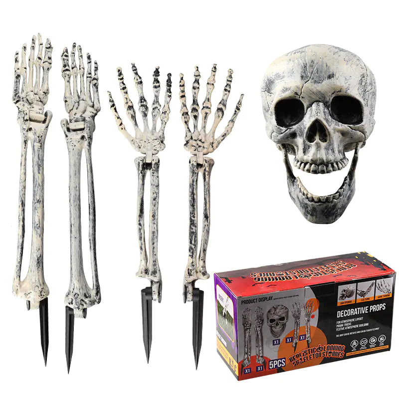 Garden Skeleton Trio — Skull & Buried Hands Set | Halloween Yard Décor