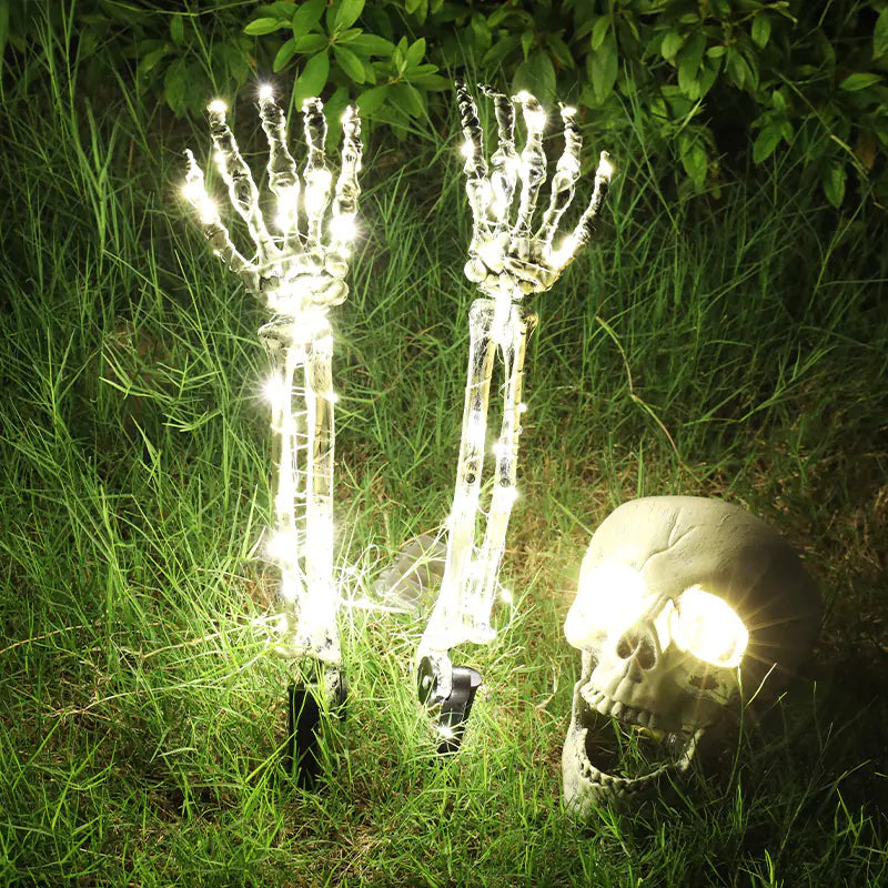 Garden Skeleton Trio — Skull & Buried Hands Set | Halloween Yard Décor