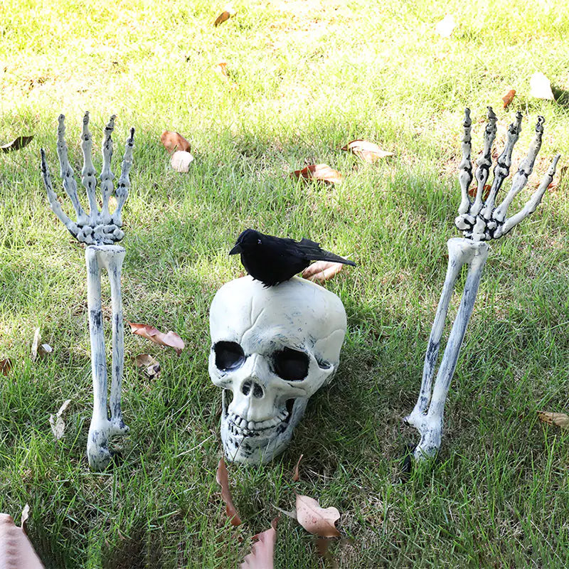Garden Skeleton Trio — Skull & Buried Hands Set | Halloween Yard Décor
