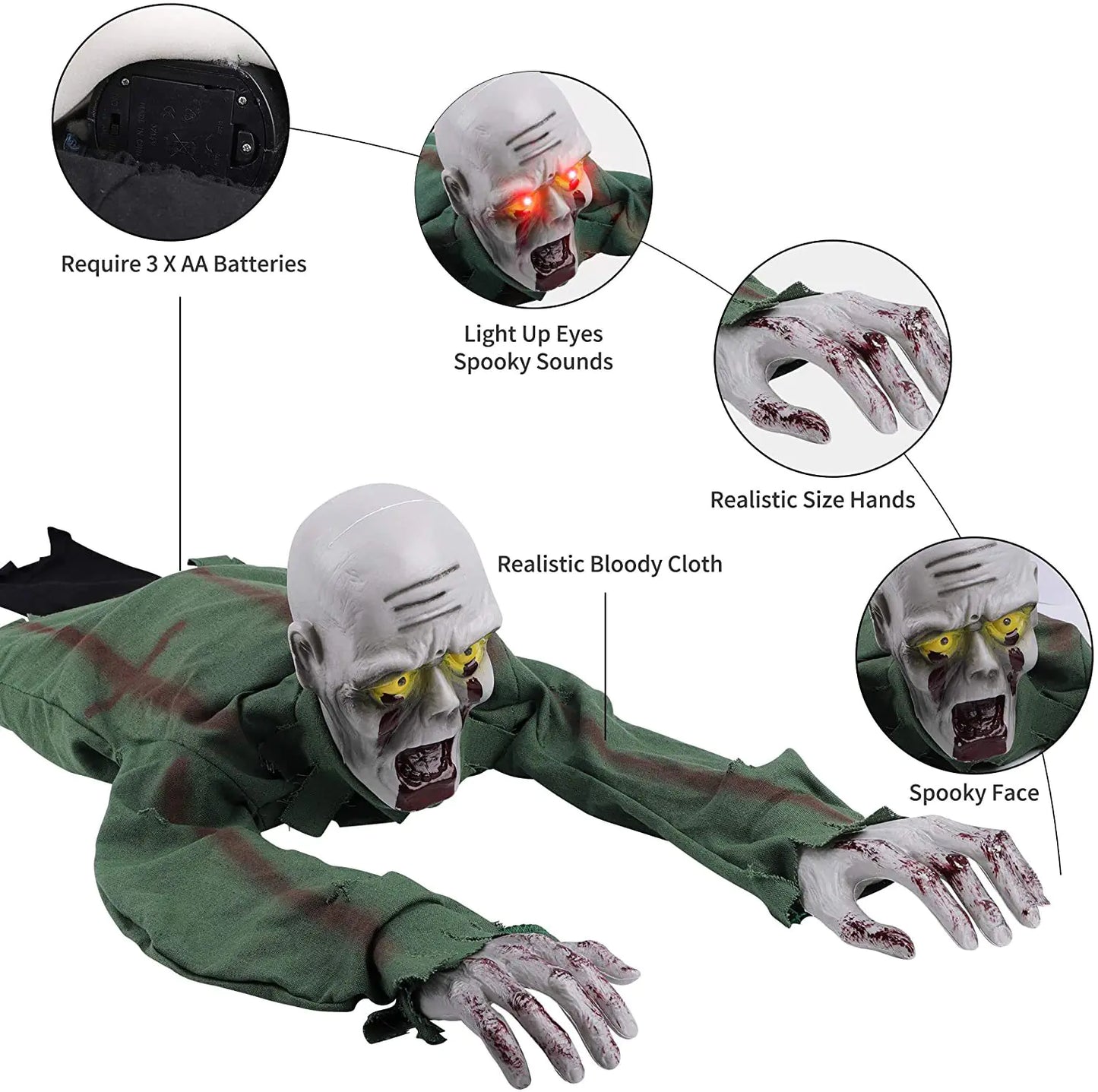 Crawling Ghost — Sound-Activated Haunted House Prop with Lights | Halloween Décor