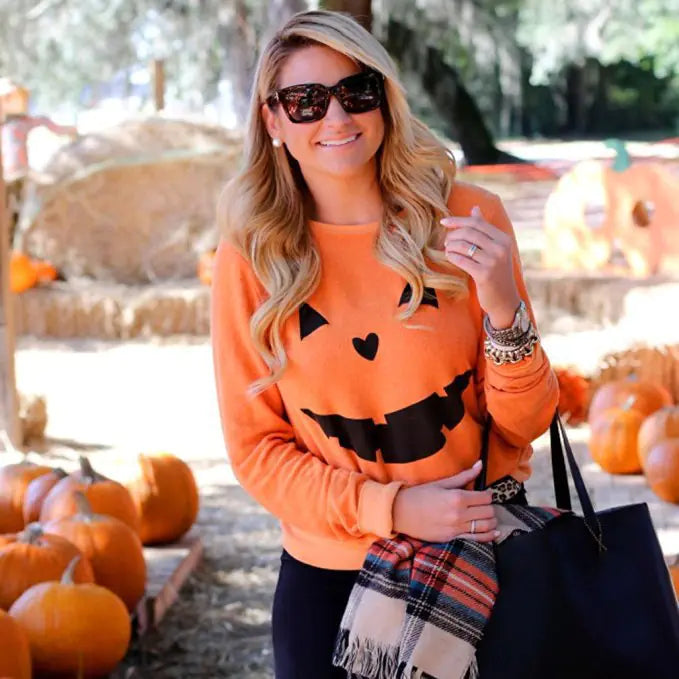 Halloween Pumpkin Sweatshirt – Cozy Orange Halloween Hoodie (S–2XL)