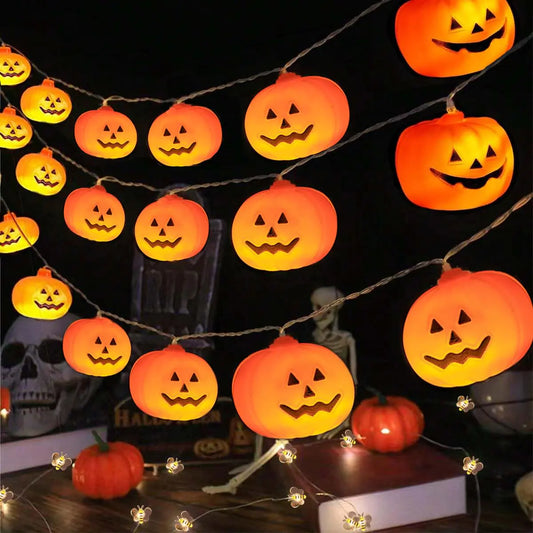 Halloween Pumpkin String Lights — 10 ft, 20 Warm LEDs | Battery Operated