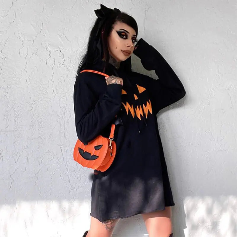 Pumpkin Print Hooded Dress: Your Go-To Halloween Outfit